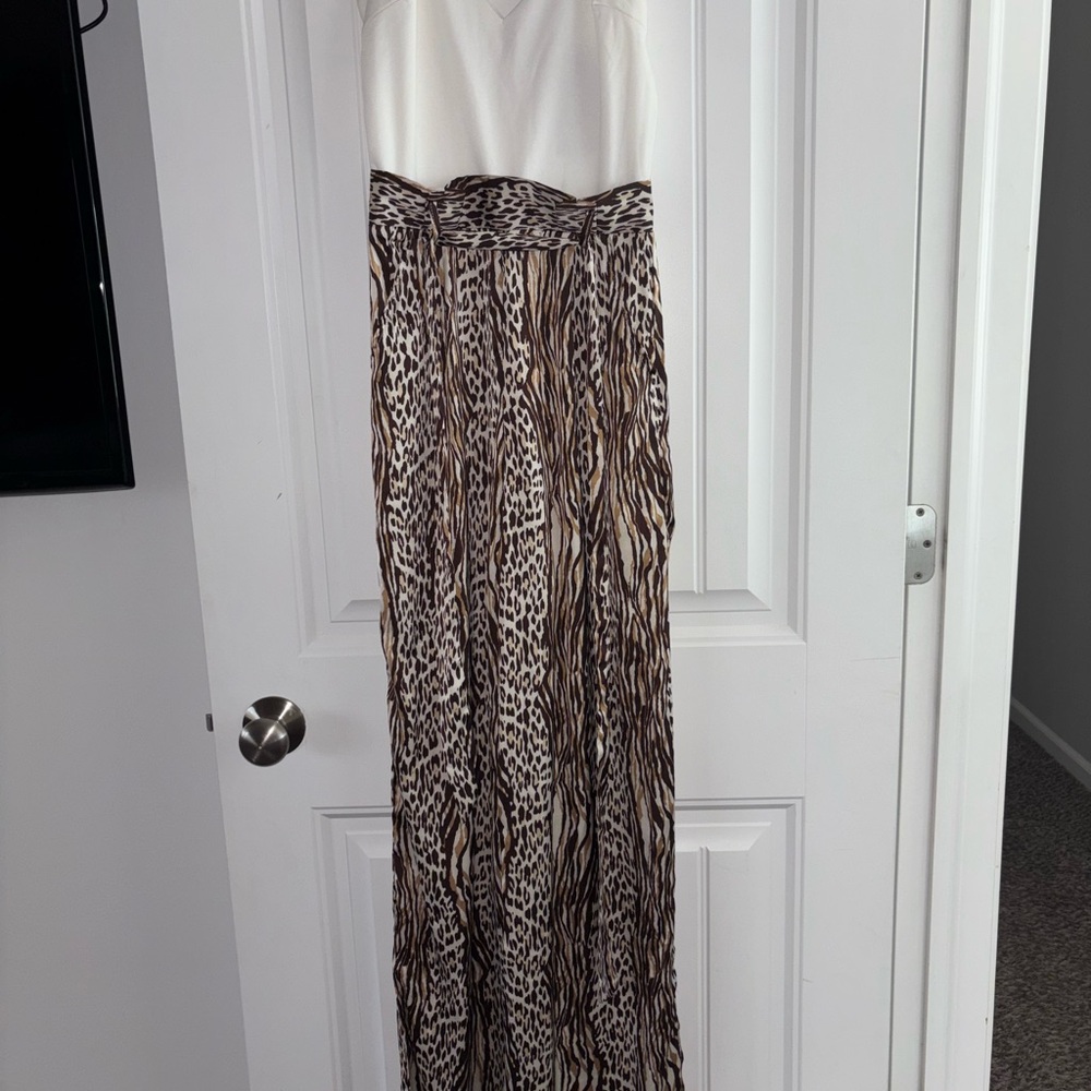 Fashion Nova White and Brown Animal Print Jumpsuit